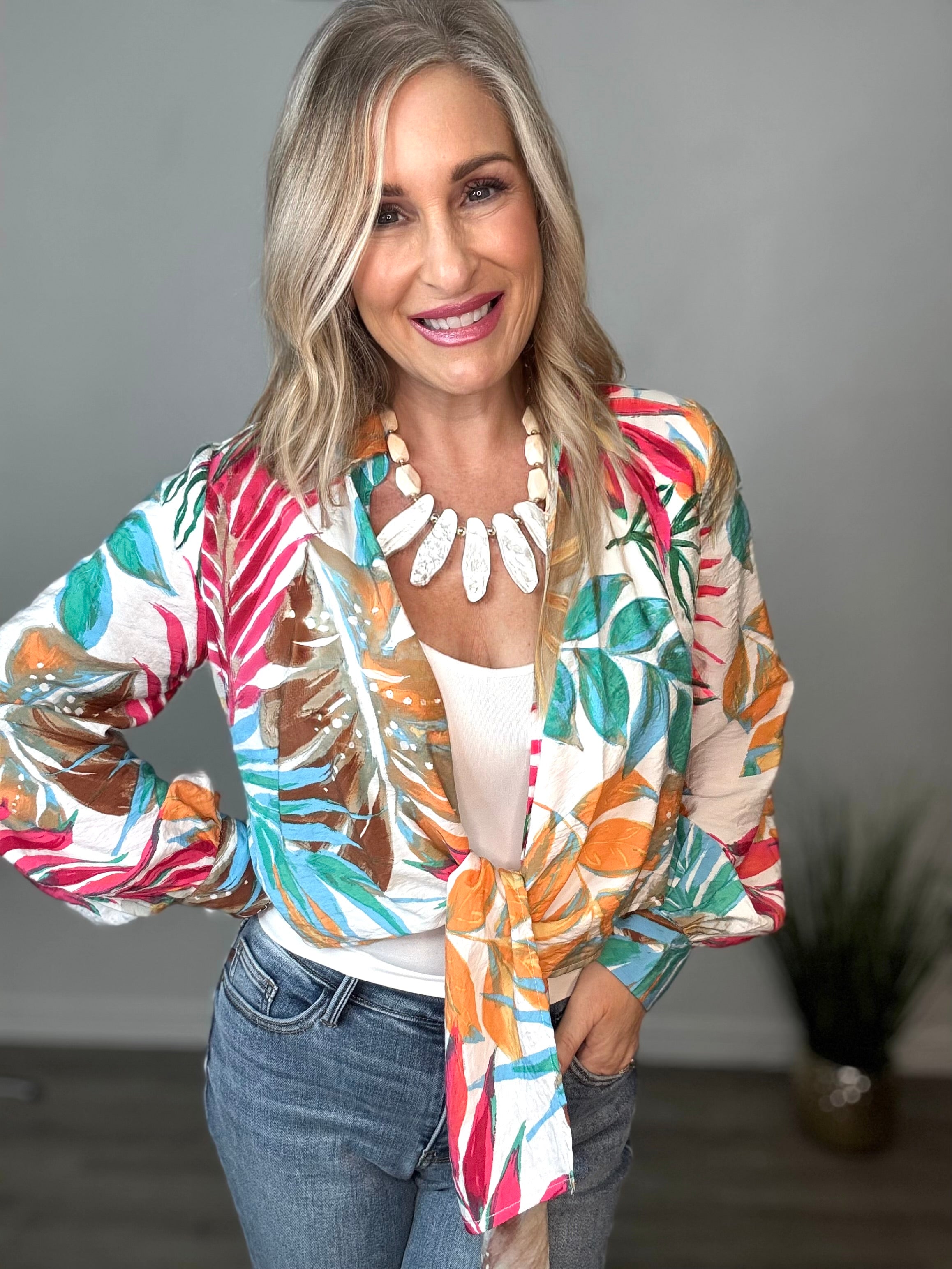 Tropical Tie-Front Blouse Top
