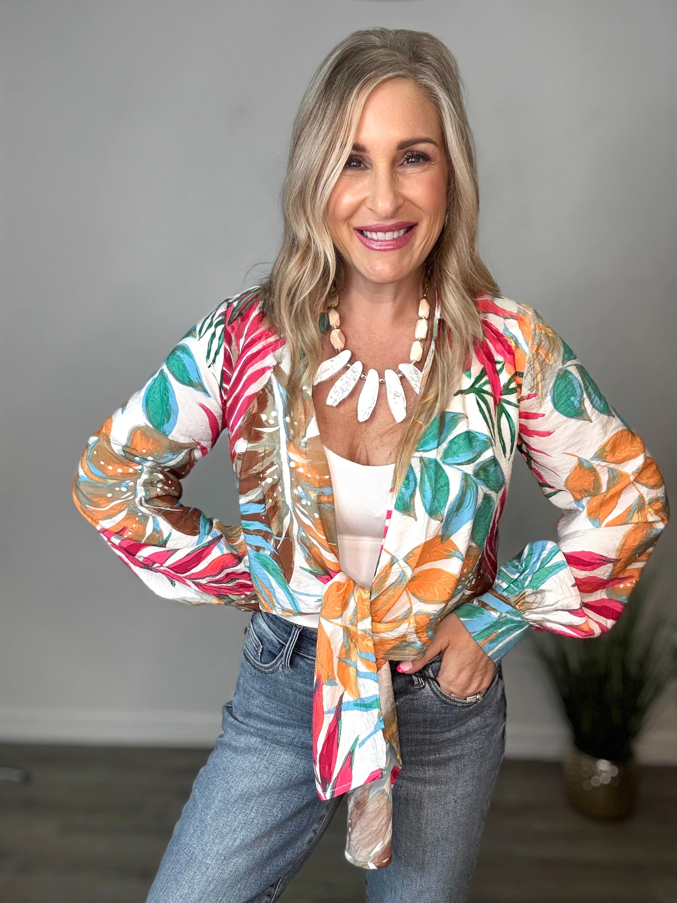 Tropical Tie-Front Blouse Top