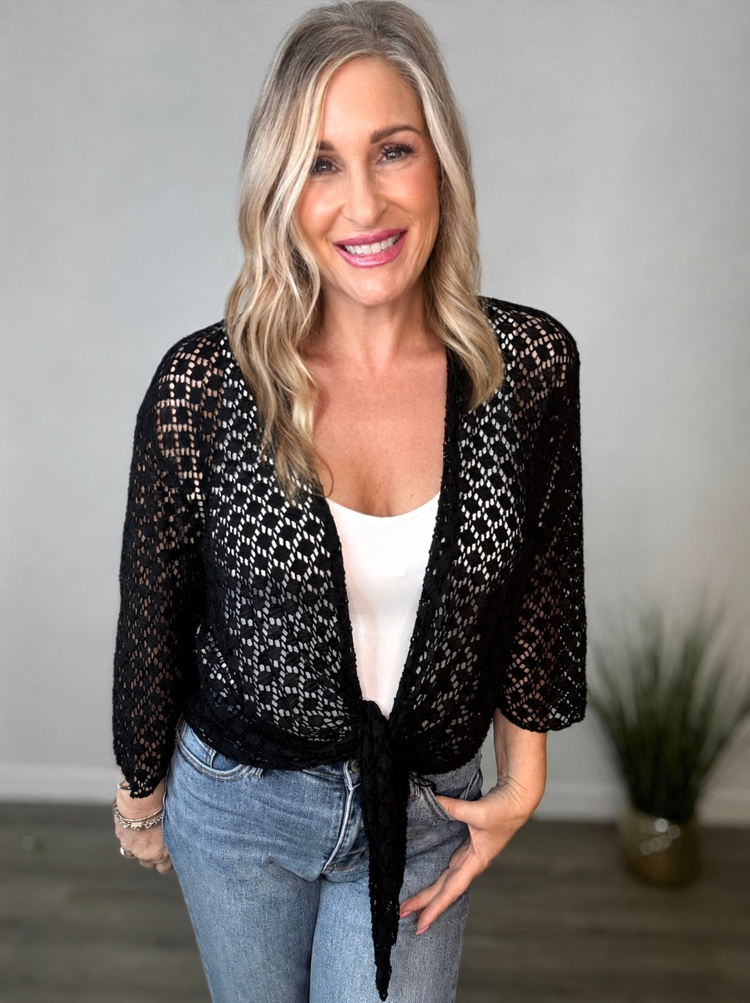 Cropped Open Knit Cardigan