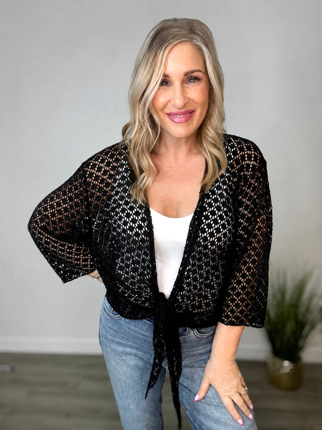Cropped Open Knit Cardigan