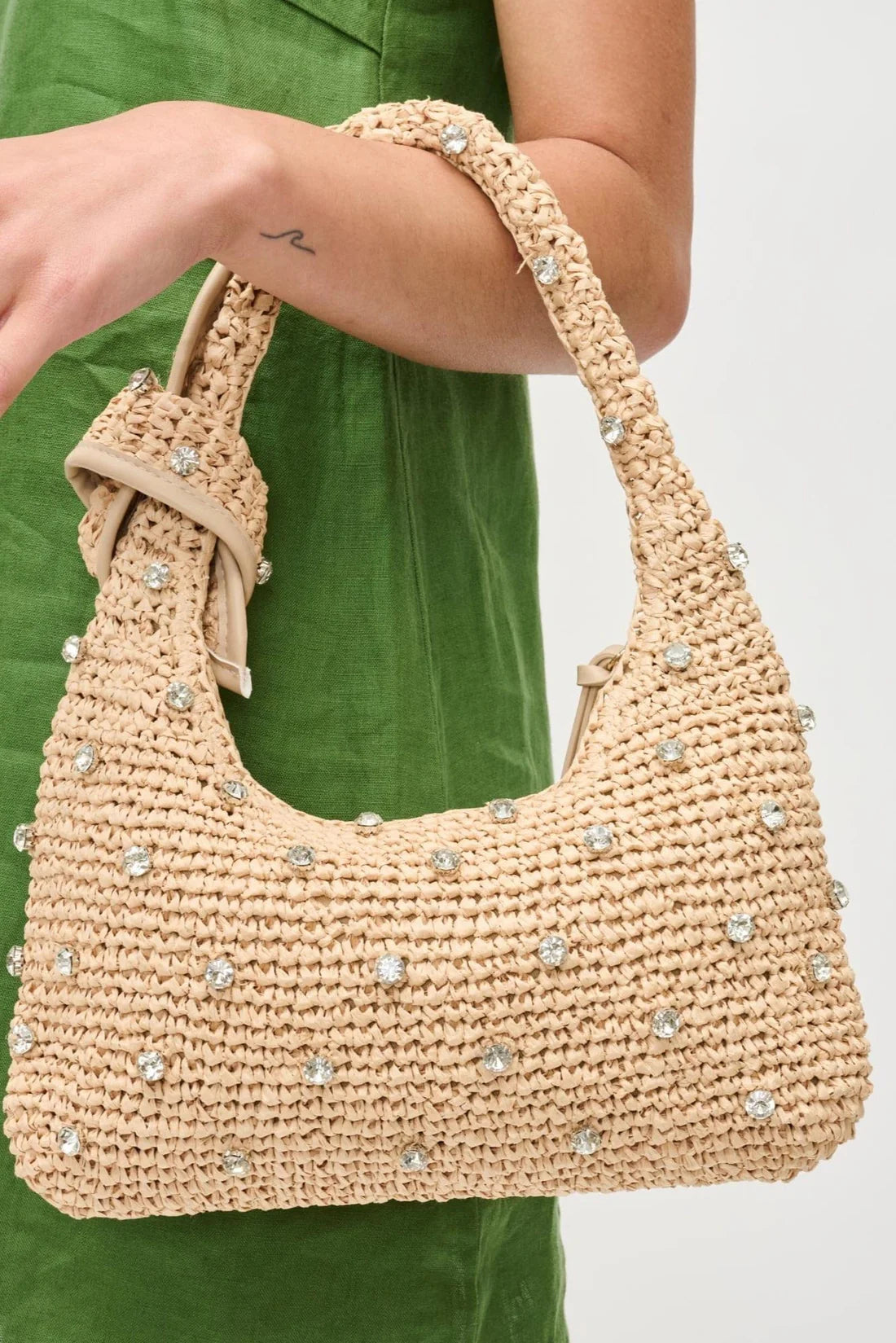 Straw Rhinestone Shoulder Bag