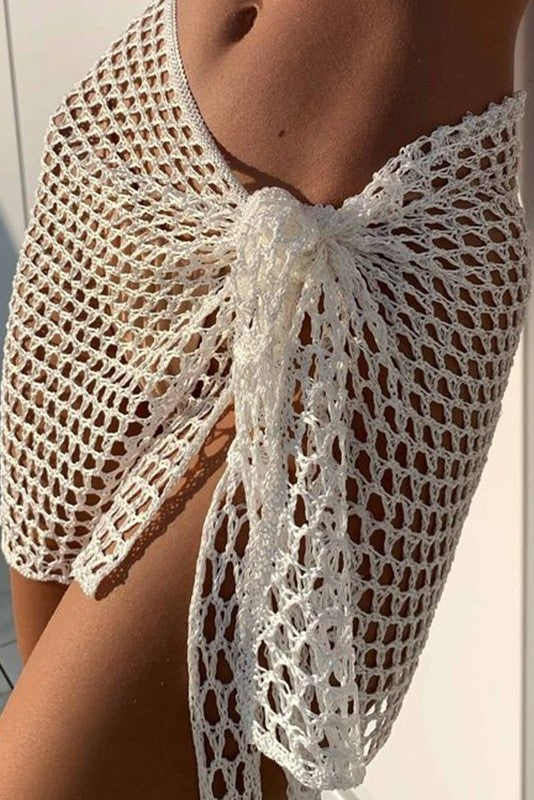 Hollowed Crochet Sarong Beach Cover-Up Skirt