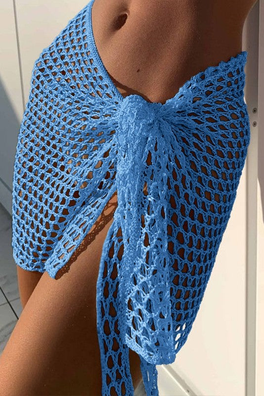Hollowed Crochet Sarong Beach Cover-Up Skirt