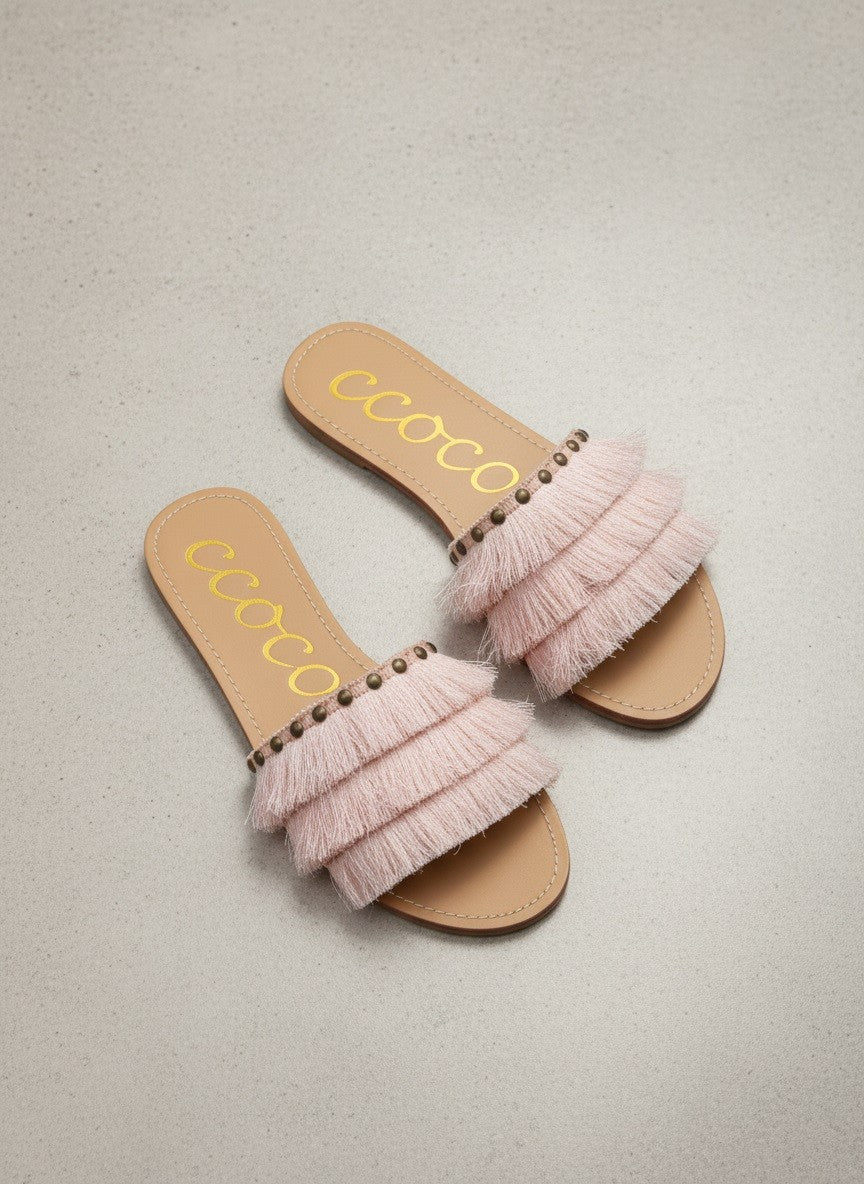 Coastal Fringe Tassel Flat Slide Sandals