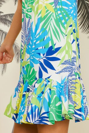Tropical Print Ruffle Mini Dress