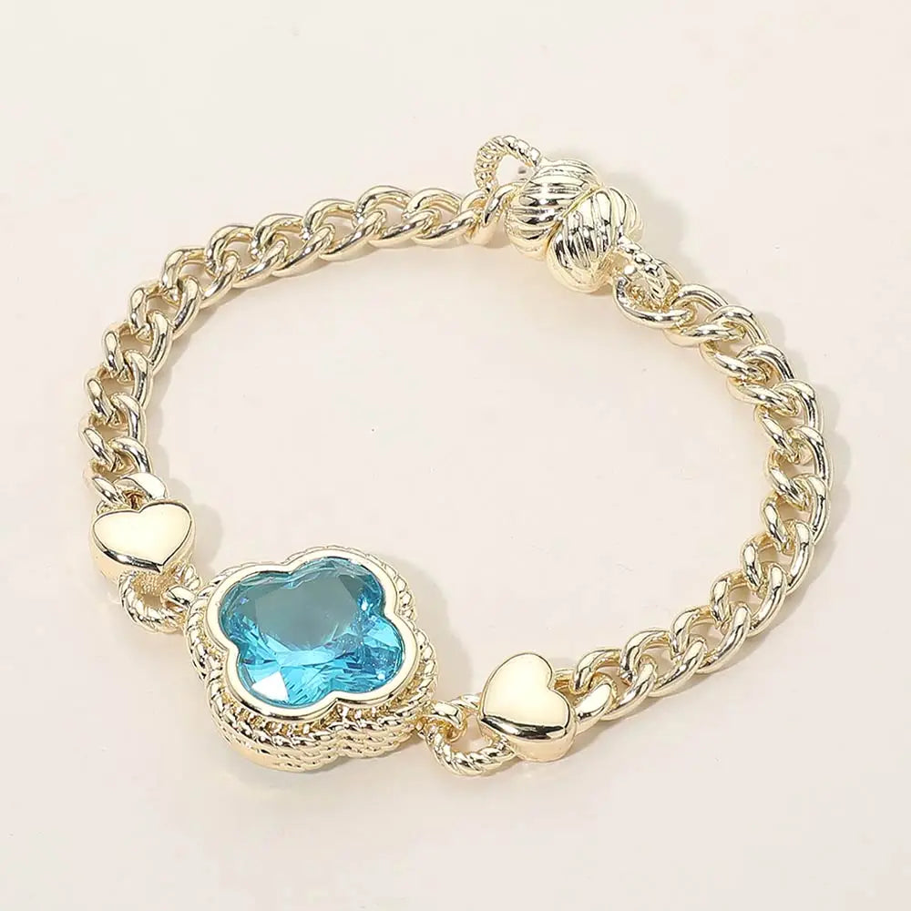 14K Gold Plated CZ Quatrefoil Magnetic Bracelet