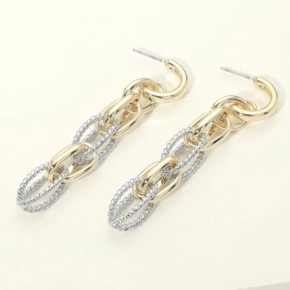 Two Toned Layered Chain Link Drop Earrings