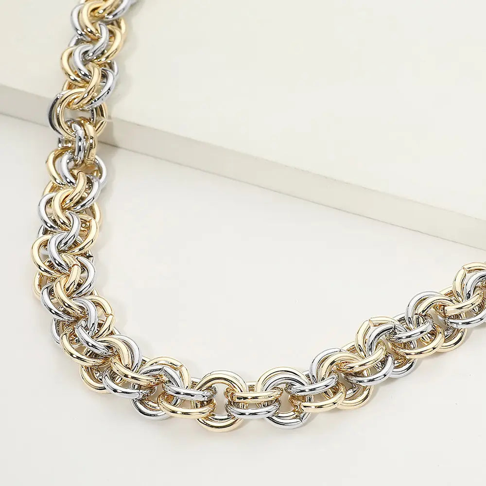 Two Tone Chunky Mixed Chain Link Necklace