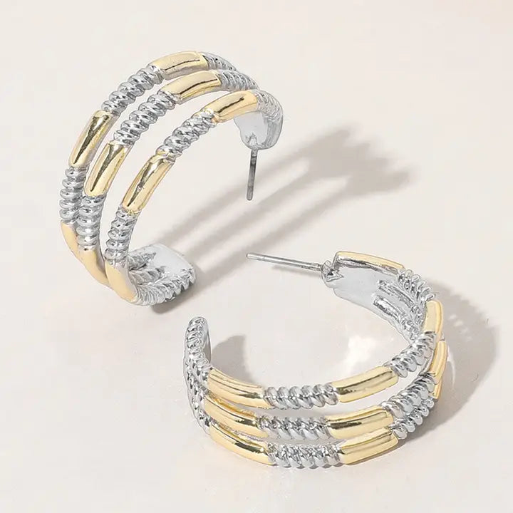 Two-Tone Split Hoop Earrings