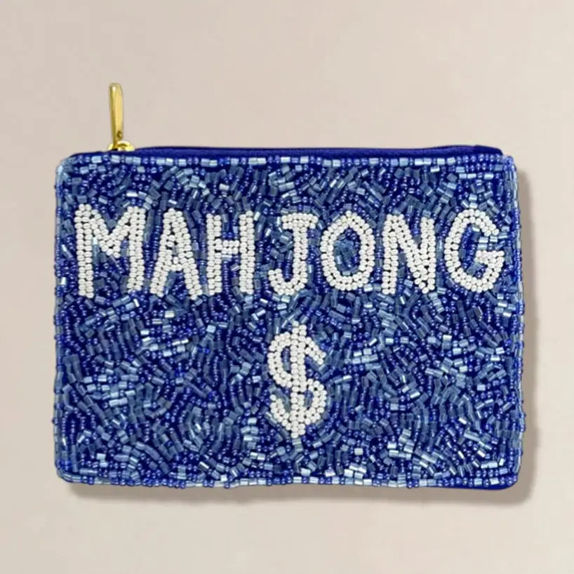 Mahjong Beaded Zip Pouch Purse