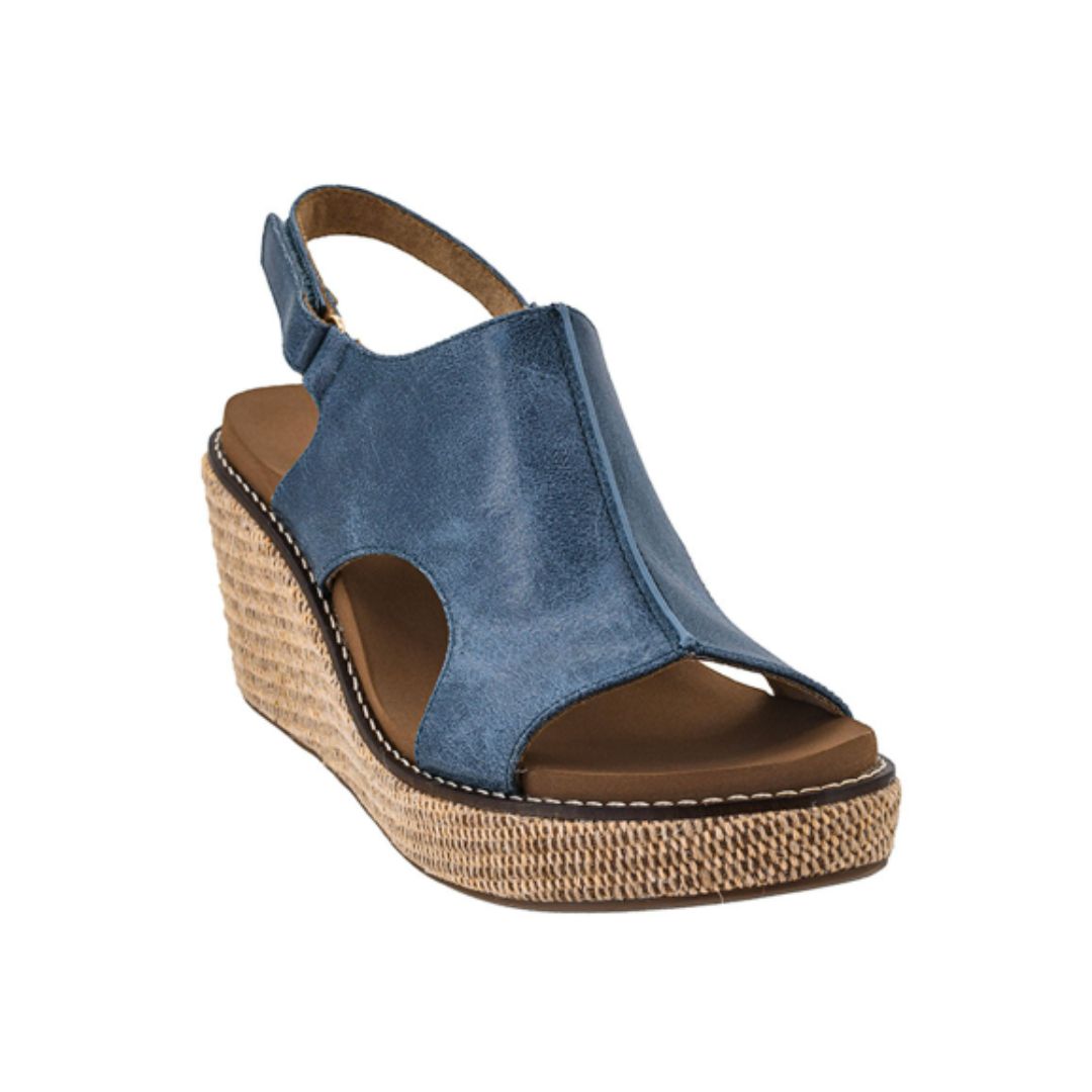 Corky's Ocean Blue Peek-a-Boo Cutout Slingback Wedge Sandals