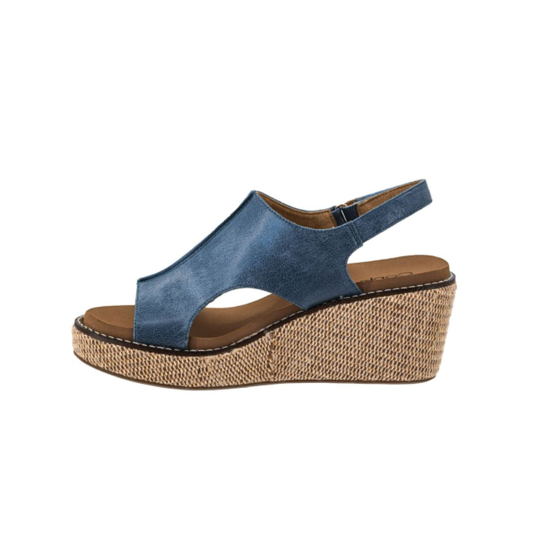 Corky's Ocean Blue Peek-a-Boo Cutout Slingback Wedge Sandals