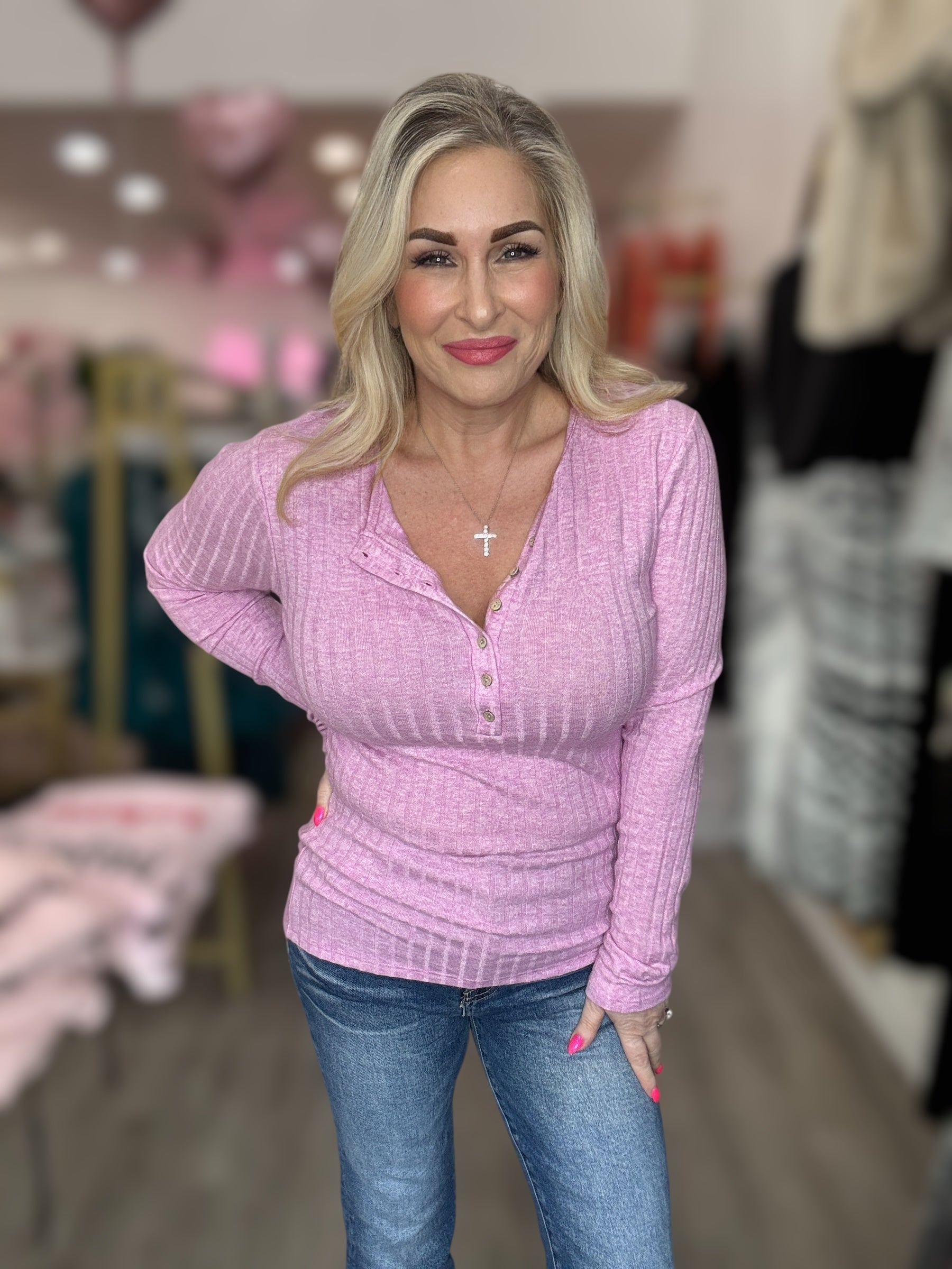 The Pink Ribbed Long Sleeve Top