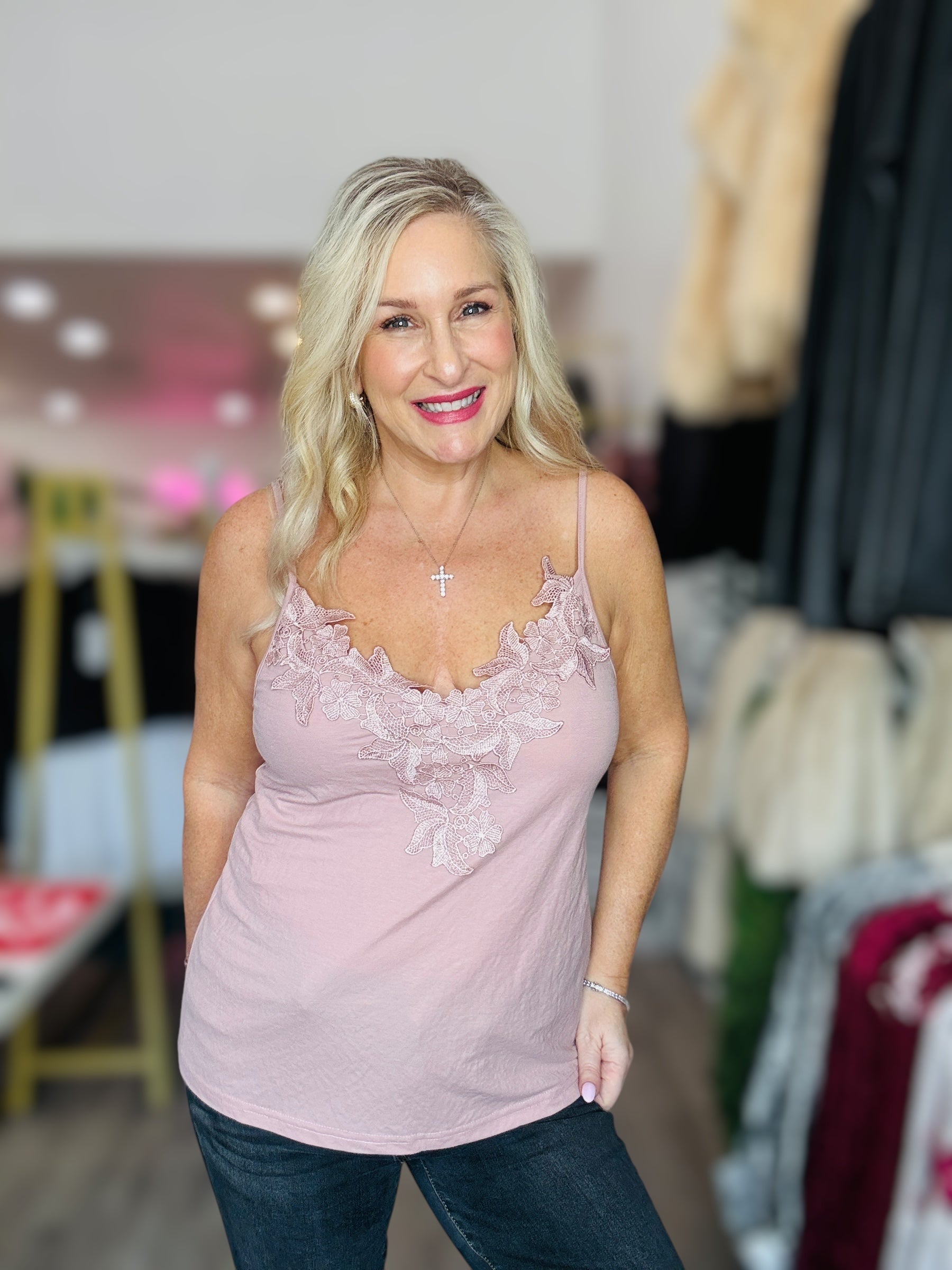 The Pink Crochet Camisole Top