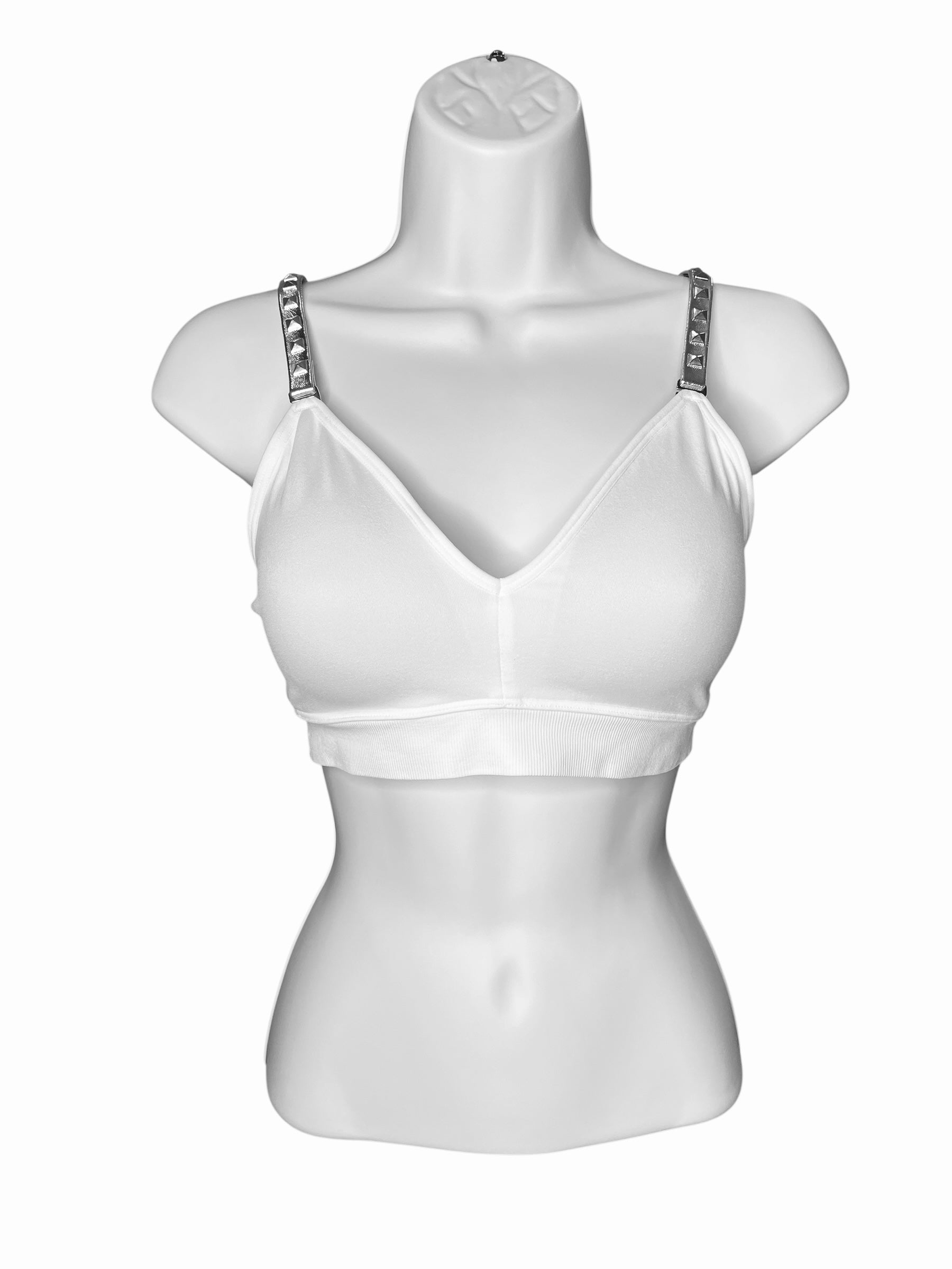 The Silver Studded White Strap-It Bra
