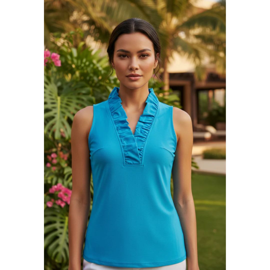 Ruffle Neck Sleeveless Top