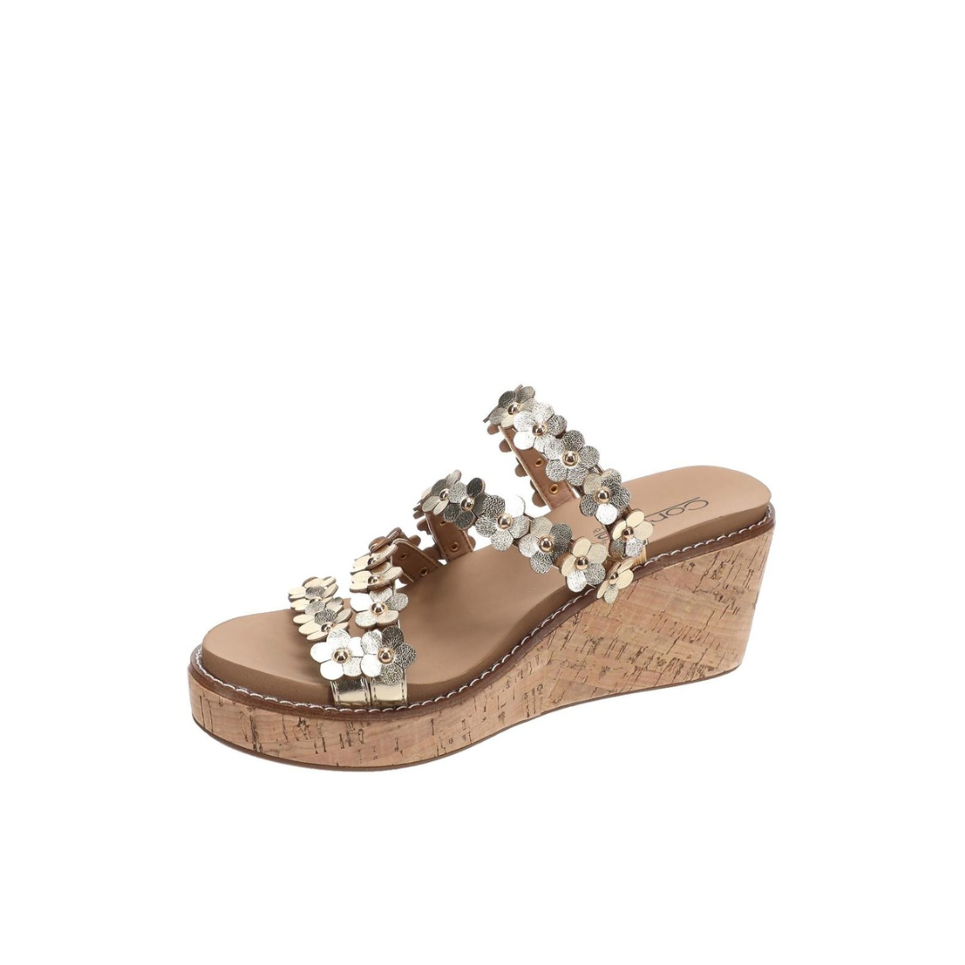 Let's Be Friends Gold Flower Wedge Shoes by Corky's