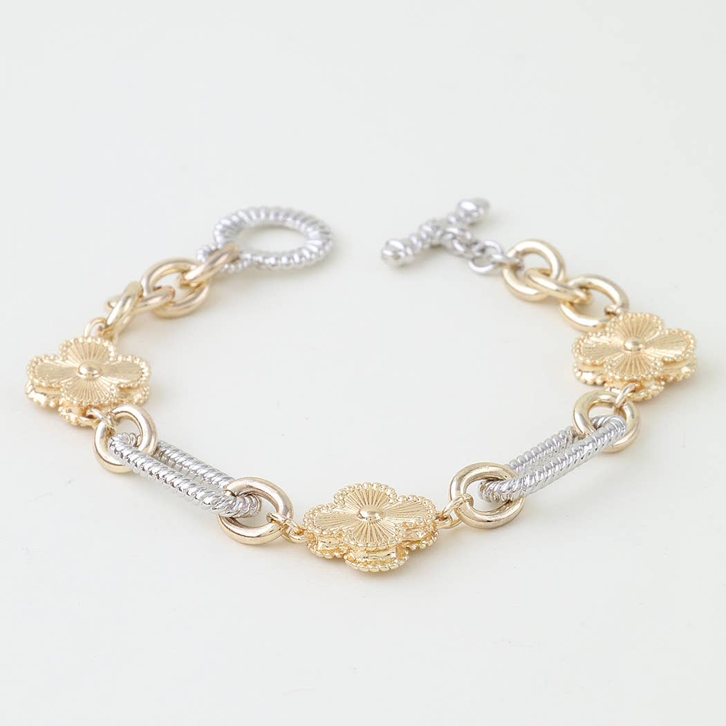 Cubic Zirconia Clover Twisted Chain Bracelet