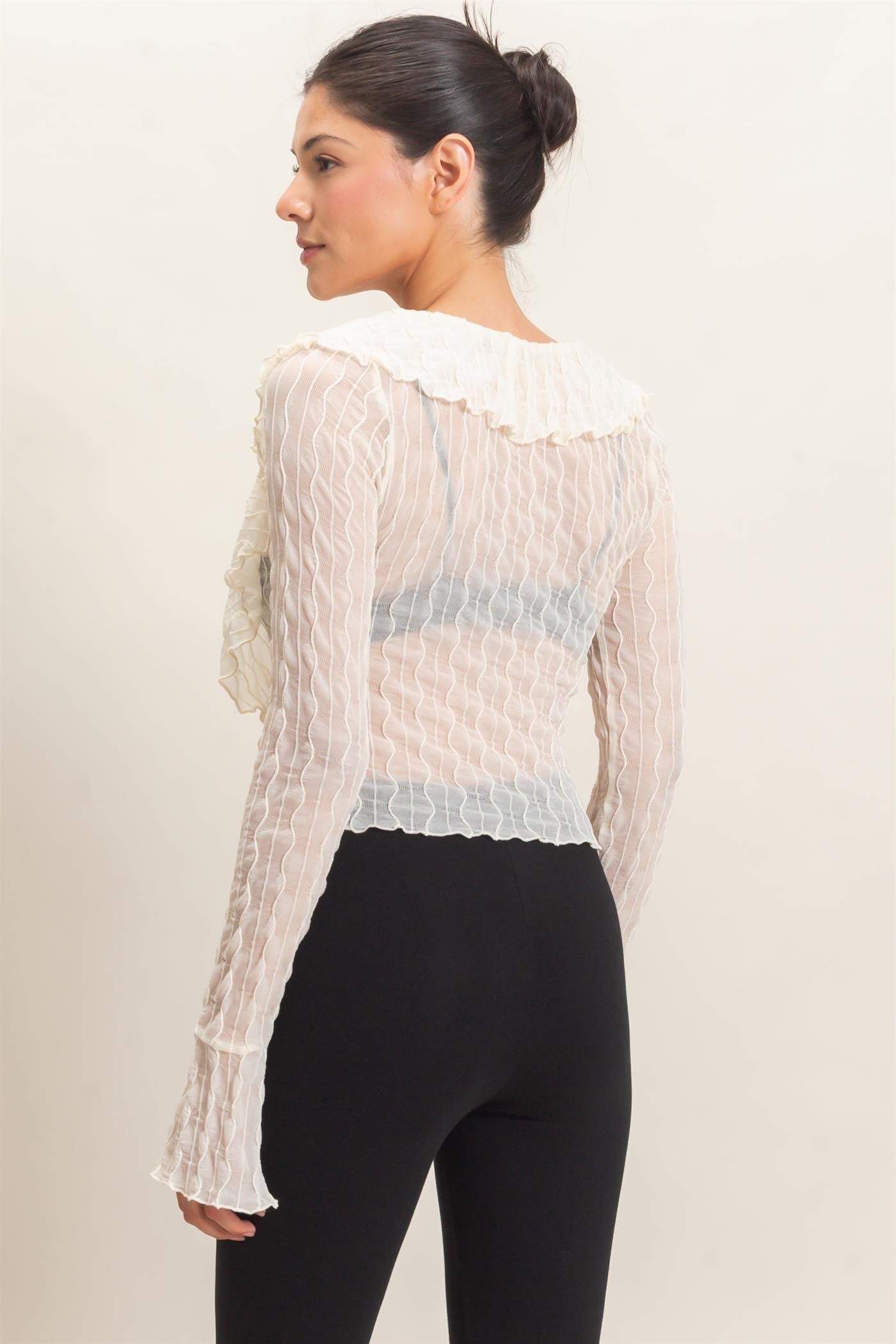 Textured V-neck Tie Front Top