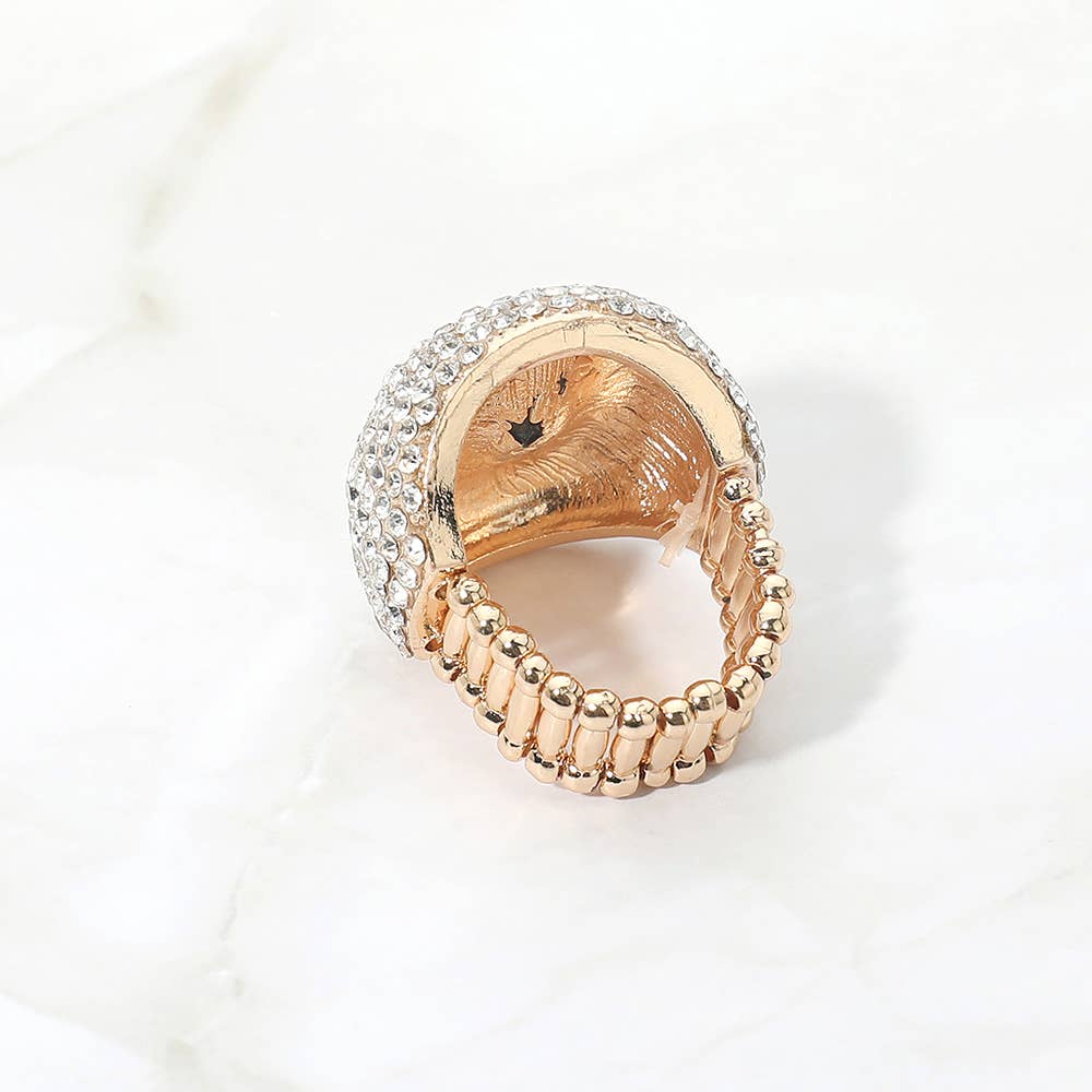 Bold Round Stone Accent Rhinestone Pave Statement Stretch Ring