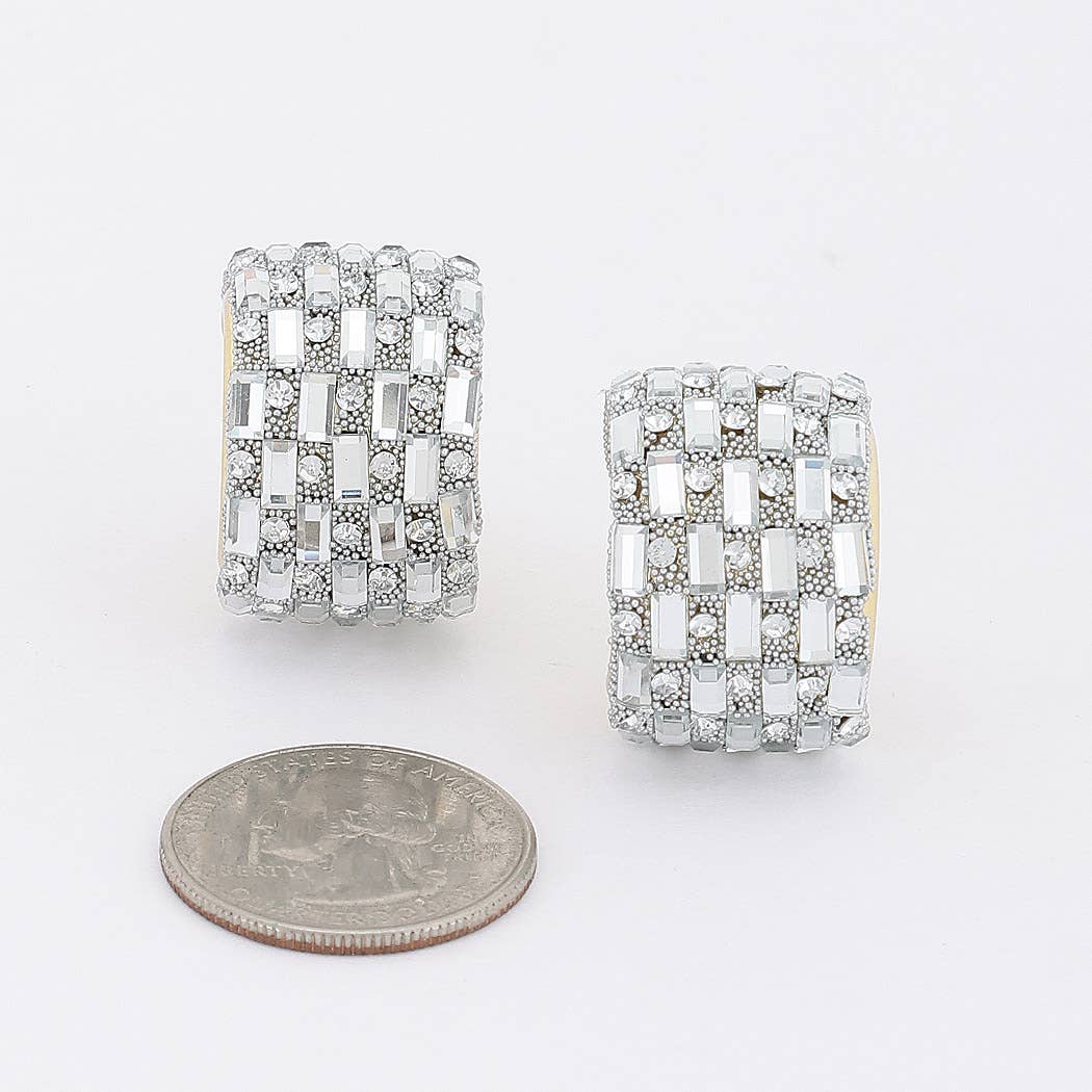 Pave Baguette Rhinestone Chunky C-Hoop Earrings