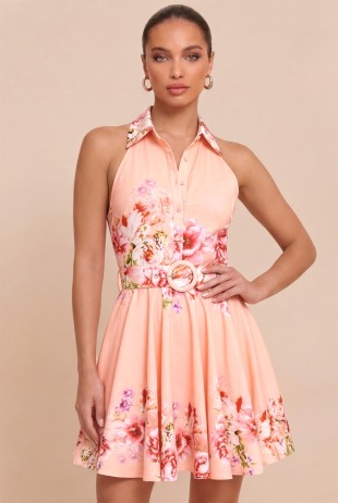 Peach Floral Flare Dress
