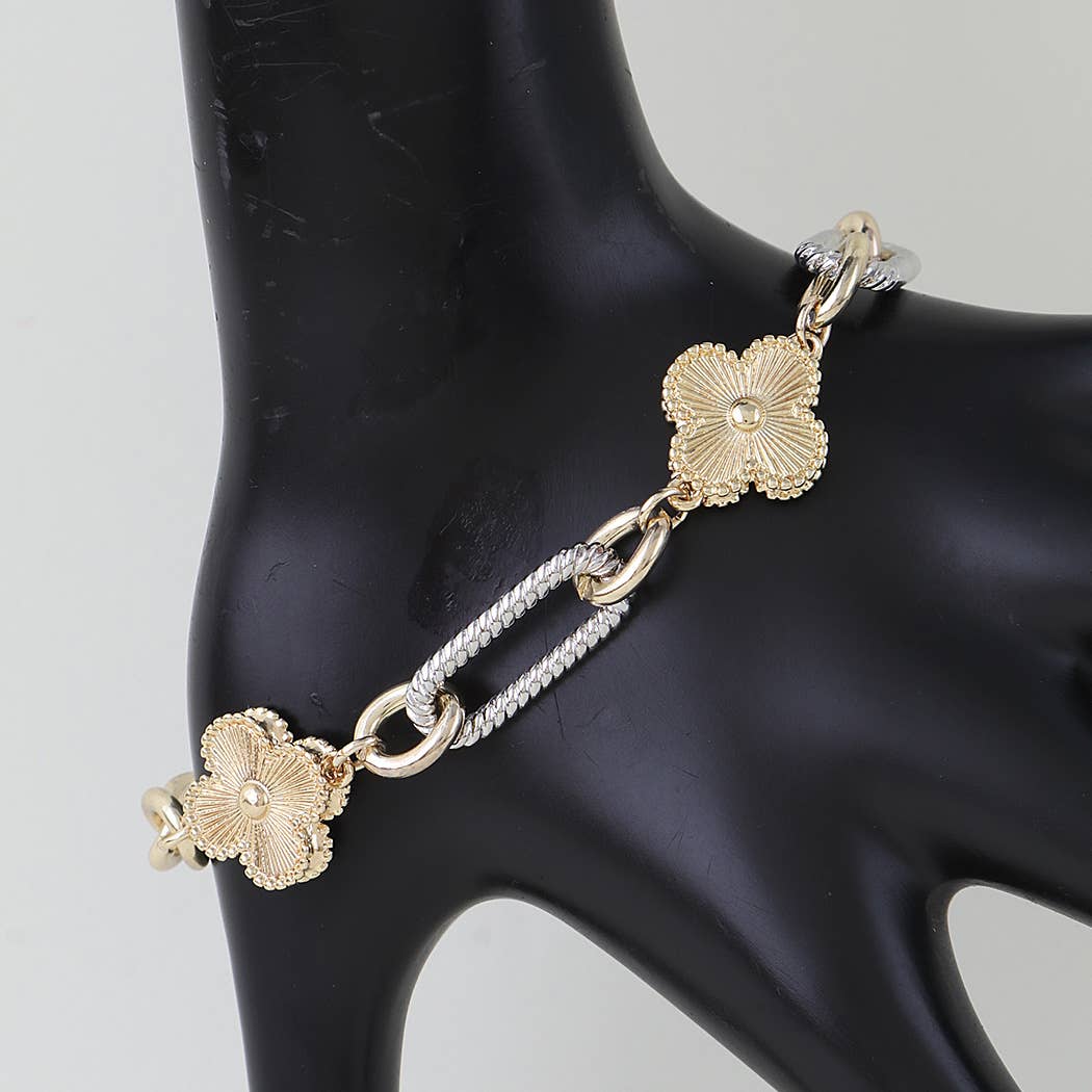 Cubic Zirconia Clover Twisted Chain Bracelet