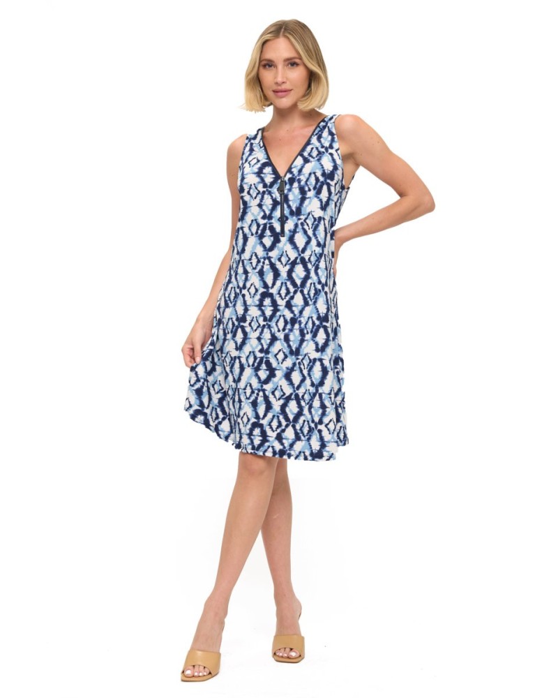Ikat Diamond Print Sleeveless Mini Dress