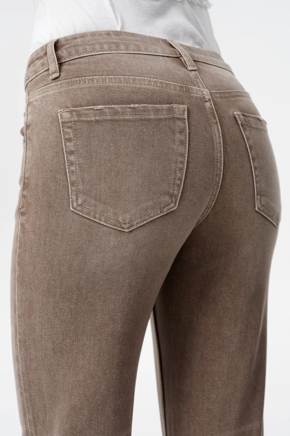 Coffee Wash Mid Rise Straight Leg Jeans