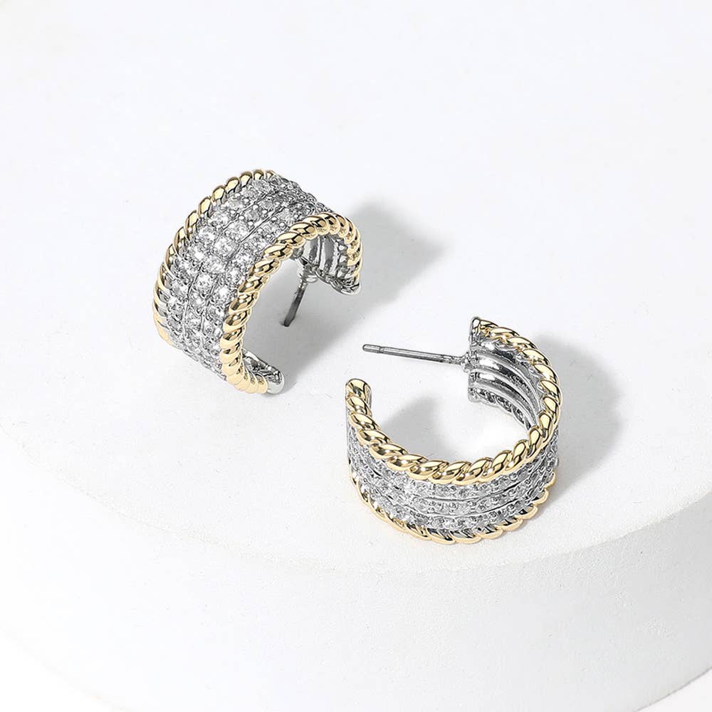 14K Gold Plated Two Tone Mini Hoop Earrings