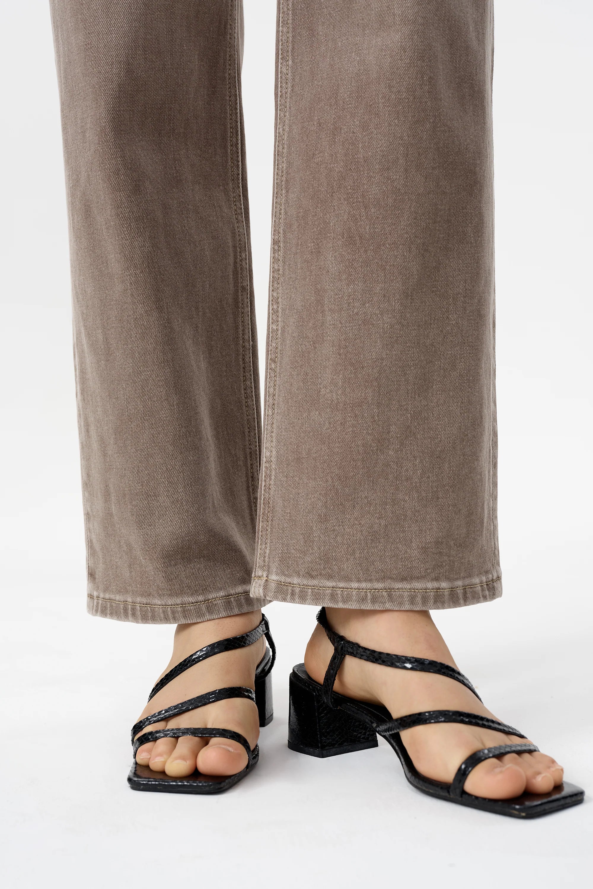 Coffee Wash Mid Rise Straight Leg Jeans