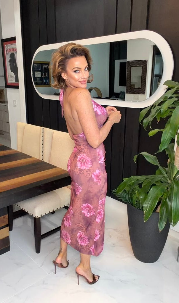 Slinky Floral Animal Print Midi Dress