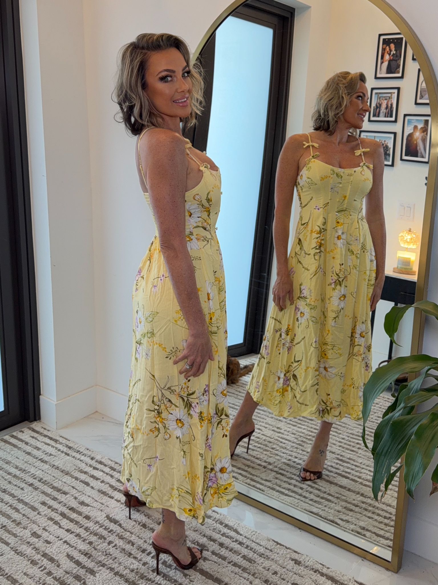 Floral Spaghetti Strap Bow Detail Midi Dress