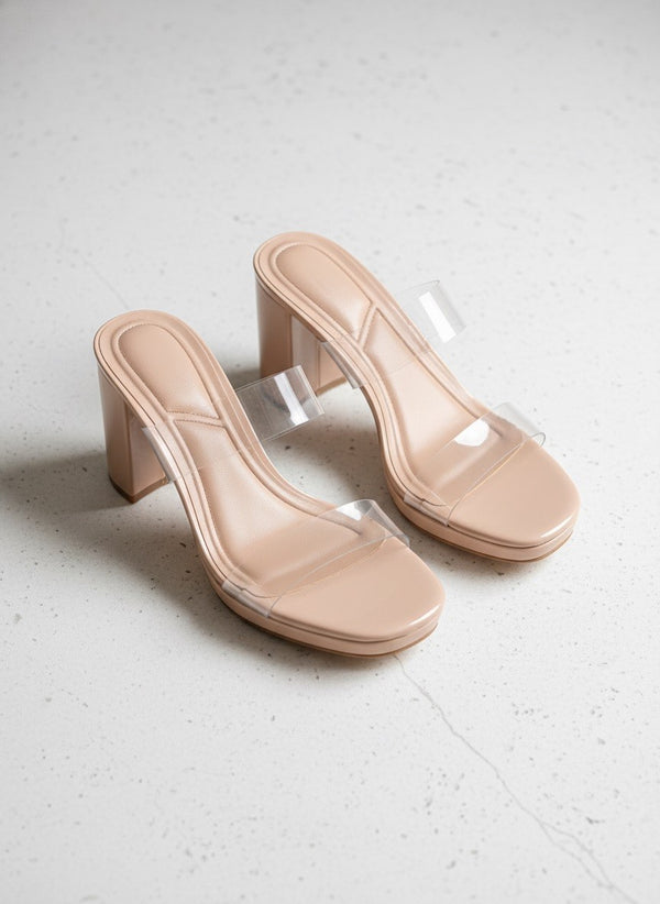 Clear Strap Block Heel Sandals