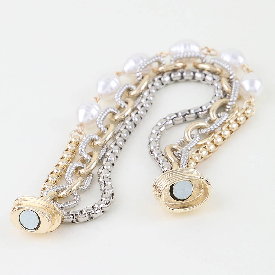 Gold Silver Cubic Zircon Chain Bracelet
