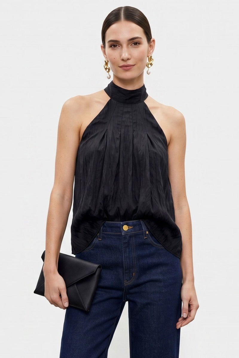 Convertible Scarf Sleeveless Satin Top