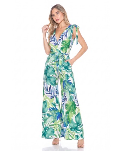 Tropical Print Wide Leg Jumpsuit
