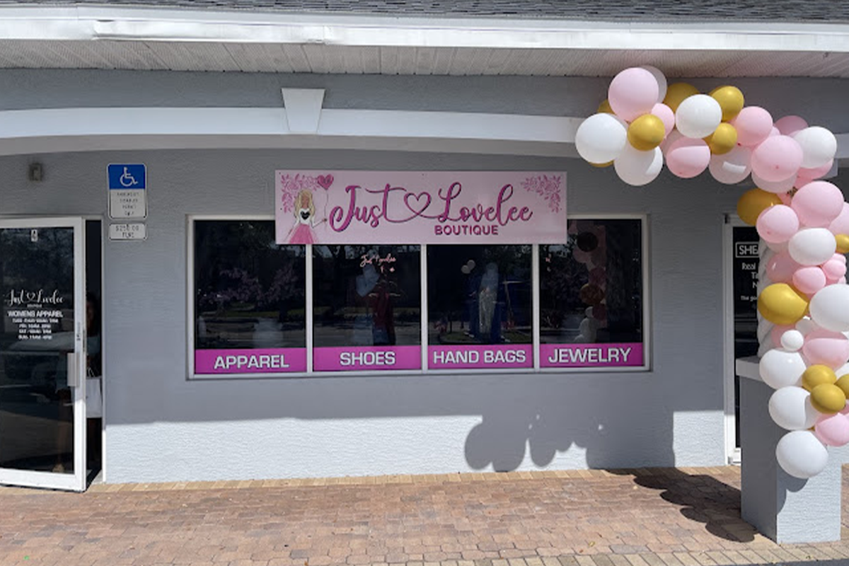 Exterior view of Just Lovelee Boutique storefront location 